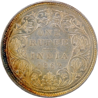 1865 (Actual Minting Year) Silver One Rupee Coin of Victoria Queen of Bombay Mint of 1862.