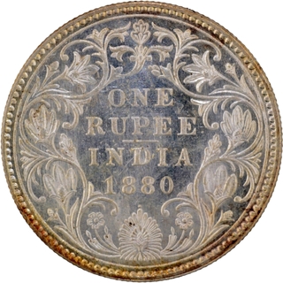  Silver One Rupee Coin of Victoria Empress of Bombay Mint of 1880 with Toning.