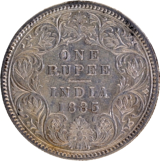 C Incused Silver One Rupee Coin of Victoria Empress of Calcutta Mint of 1885.