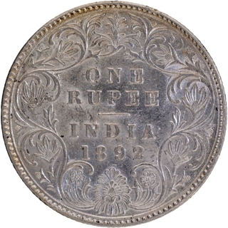 B Incused Silver One Rupee Coin of Victoria Empress of Bombay Mint of 1892 with Ghost Impression.