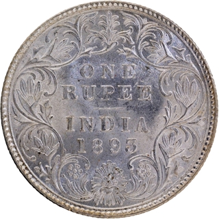 B Incused Silver One Rupee Coin of Victoria Empress of Bombay Mint of 1893.