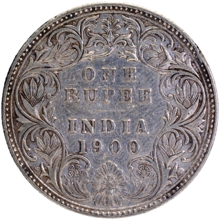 B Incused Silver One Rupee Coin of Victoria Empress of Bombay Mint of 1900.