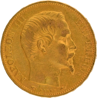 Gold Twenty Francs Coin of Nepoleon III of France of 1859.