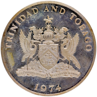 Silver Ten Dollars Coin of Trinidad and Tobago of 1974.