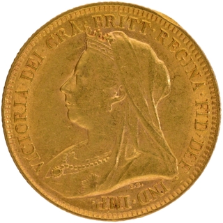 1893 Gold Half Sovereign Coin of Victoria Queen of United Kingdom.