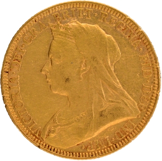 1893 Gold Sovereign Coin of Victoria Queen of United Kingdom.