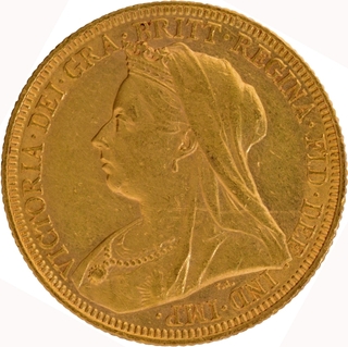 1895 Gold Sovereign Coin of Victoria Queen of United Kingdom.