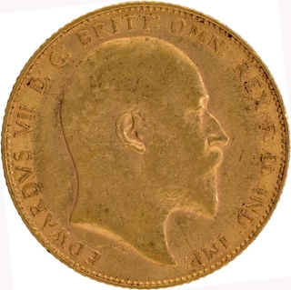 Gold Sovereign Coin of King Edward VII of United Kingdom of 1909.