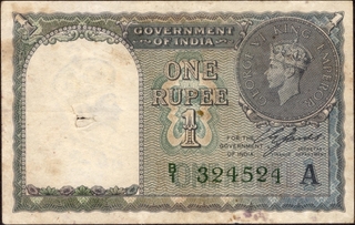 One Rupee Banknote of King George VI Signed by C E Jones of 1944.