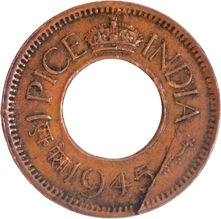 Error Bronze One Pice Coin of King George VI of Bombay Mint of 1945.