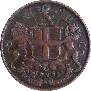 Copper Four Pies AH 1240 /1825 AD Royal Mint London, Inverted Die Axis Coin of Madras Presidency.