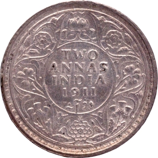 Rare Silver Two Annas Coin of King George V of Calcutta Mint of 1911.