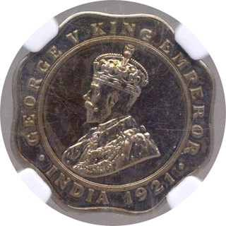 Rare PL 64 NGC Graded Proof Cupro Nickle Four Annas Coin of King George V of Calcutta Mint of 1921.