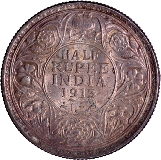 Rare Silver Half Rupee Coin of King George V of Calcutta Mint of 1913.