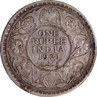 Silver One Rupee Coin of King George V of Bombay Mint of 1921 with Toning.