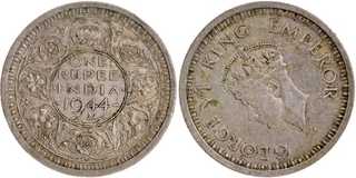 Scarce Silver One Rupee Coin of King George VI of Bombay Mint of 1944.