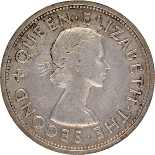 Silver One Crown Coin of Queen Elizabeth II of Southern Rhodesia of 1953 of Zimbabwe.