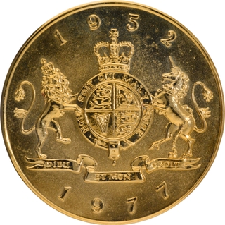 Gold Gilt Bronze Medallion of Queen's Silver Jubilee of Elizabeth II of 1977.