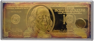 Golden One Hundred Dollars Proof Banknote of USA of 2004.