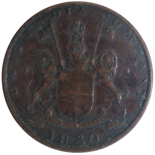 Copper Quarter Anna Coin of Mumbai Mint of Bombay Presidency.