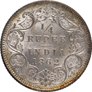 Very Rare Silver Quarter Rupee Coin of Victoria Queen of Calcutta Mint of 1862.