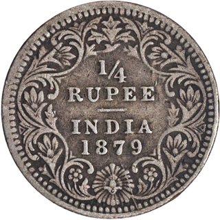 Rare Year Silver Quarter Rupee Coin of Victoria Empress of Calcutta Mint of 1879.