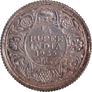 Silver Quarter Rupee Coin of King George V of Bombay Mint of 1925.