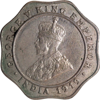 Rare Cupro Nickel Four Annas Coin of King George V of Bombay Mint of 1919.