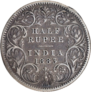 Rare Year of 1883 Silver Half Rupee Coin of Victoria Empress of Calcutta Mint.