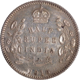 Scarce Silver Half Rupee Coin of King Edward VII of Calcutta Mint of 1910.