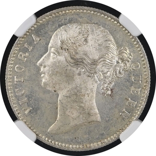 Very Rare NGC MS 64 Graded 1840 Silver One Rupee Coin of Victoria Queen of Calcutta and Bombay Mint.