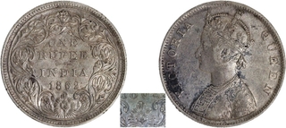 Rare 1869 (Actual Minting Year) Silver One Rupee Coin of Victoria Queen of Bombay Mint of 1862.