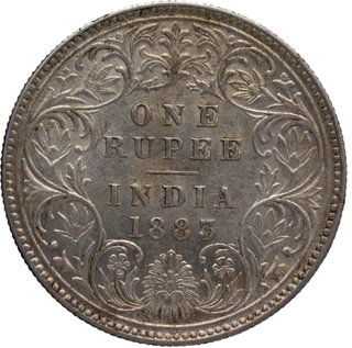 Scarce B Raised Silver One Rupee Coin of Victoria Empress of 1883 of Bombay Mint.