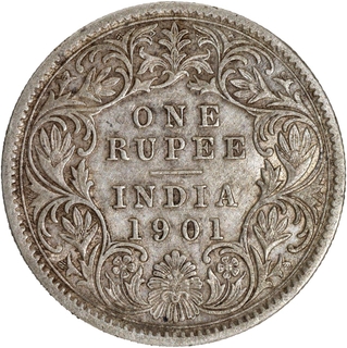 Rare 1901 A4 type Silver One Rupee Coin of Victoria Empress of Calcutta Mint.