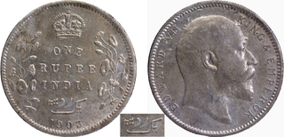 Scarce Silver One Rupee Three Diamonds Coin of King Edward VII of Calcutta Mint of 1903.