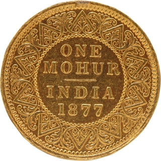 Very Rare Gold One Mohur Coin of Victoria Empress of Calcutta Mint of 1877.