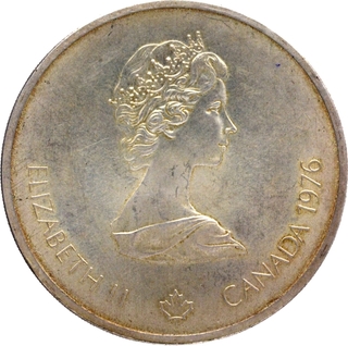 Silver Ten Dollars Coin of Queen Elizabeth II of Canada of 1976.