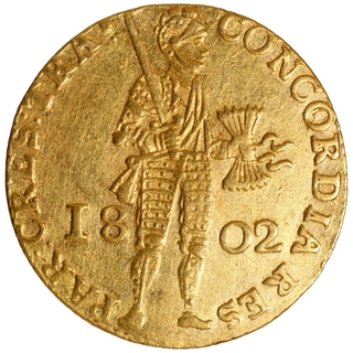 French Protectorate 1802 Gold One Ducat Coin of Netherlands.