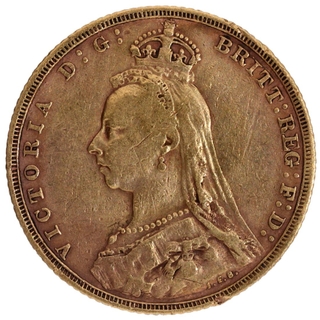 1892 Gold Sovereign Coin of United Kingdom.