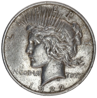 1922 Silver Peace Dollar of USA.