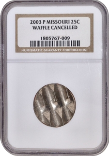 Silver Quarter Dollar Waffle Cancelled Coin of USA.