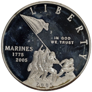  Marine Corps 230th Anniversary Proof Silver One Dollar of USA.