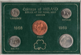 The Ireland Irish Eire Five Coins Set of 1968 of Royal Mint.