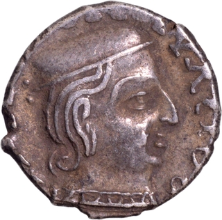 Silver Drachma Coin of Isvaradatta of Western Kshatrapas.