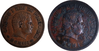 Indo-Portuguese Administration Carlos I Bronze Set of Two Coins Quarter & Half Tanga 1903 (MCMIII) & 1901 (MCMI) AD,