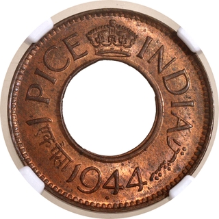 NGC MS 64 RB Graded Bronze One Pice Coin of King George VI of Bombay Mint of 1944.