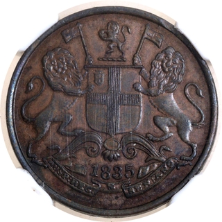 NGS MS 61+ BN Graded Copper One Quarter Anna Coin of East India Company of Calcutta Mint of 1835.