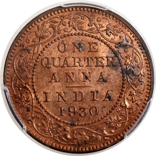 PCGS MS 63 RB Graded Bronze One Quarter Anna Coin of King George V of Bombay Mint of 1930.