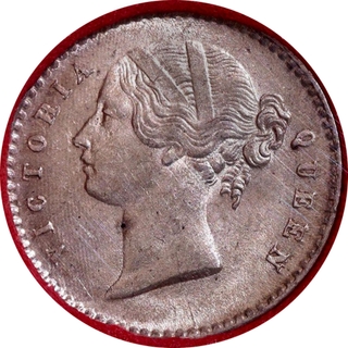 Rare NGS MS 60+ Graded Silver Two Annas Coin of Victoria Queen of Calcutta Mint of 1841.