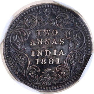 Silver Two Annas Coin of Victoria Empress of Calcutta Mint of 1881.